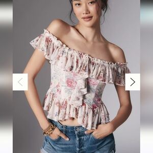 By Anthropologie Off The Shoulder Mesh Top